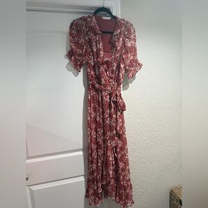LC Lauren Conrad Red Floral Long Sleeve Dress